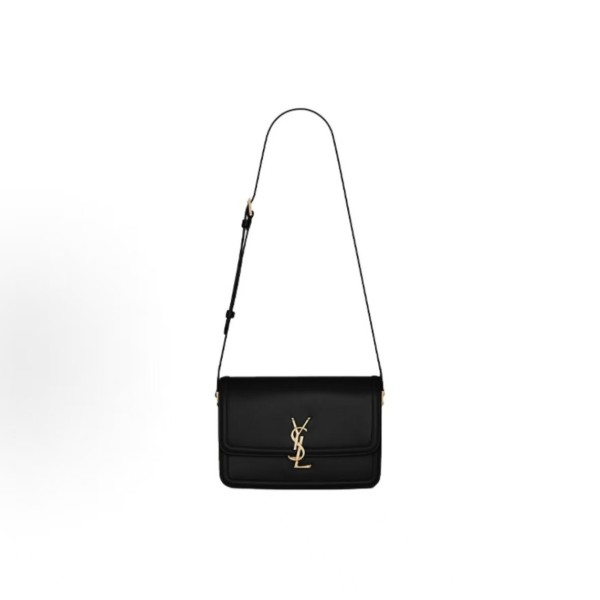 SAINT LAURENT YSL SOLFERINO Gold Logo single-shoulder crossbody bag, medium size for women, black